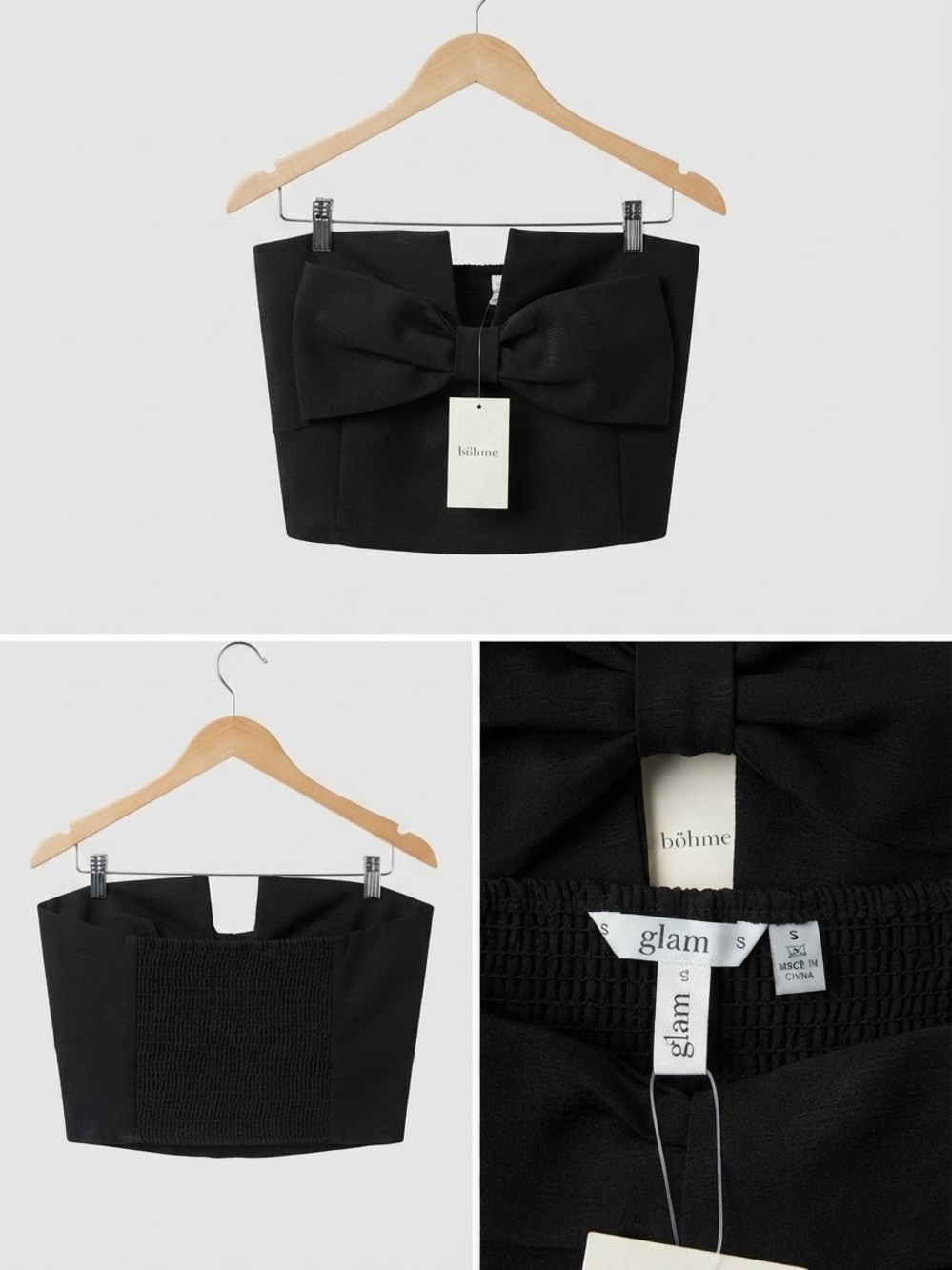 NWT Glam black bow strapless tub top sz Small